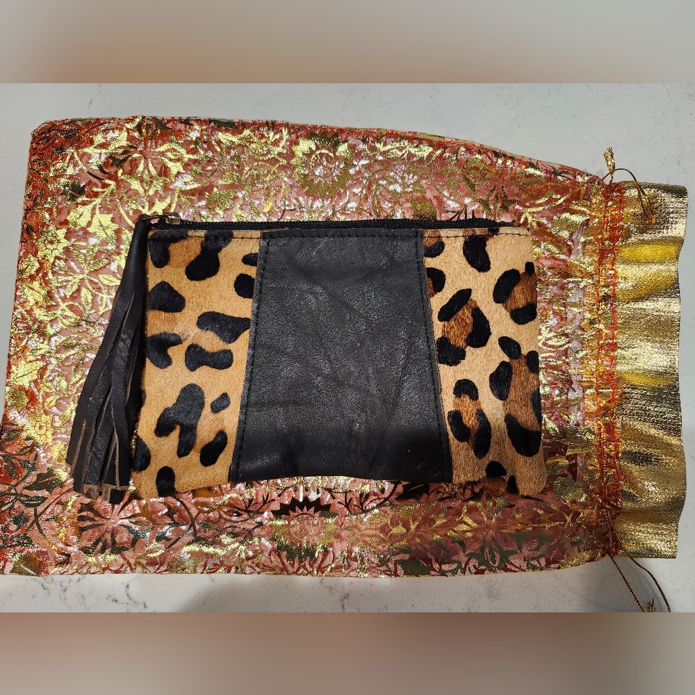 Genuine Leopard Fur Leather Clutch, Real Fur